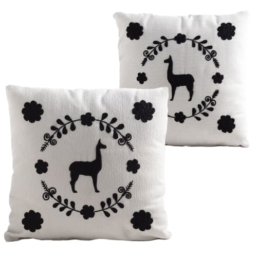 LLAMA Decorative Pillows, Ivory, Set of 2 | Pillows by ANDEAN. Item made of cotton with fiber works with contemporary & traditional style