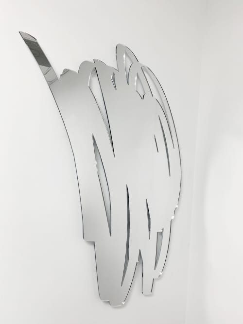 Scribble Mirror (Vertical) - 48" high | Sculptures by Ryan Coleman. Item composed of glass and synthetic in minimalism or contemporary style