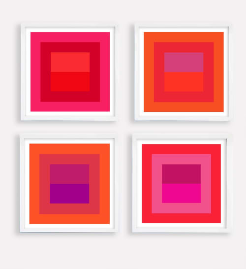 Geometric Color Study set of 4 (Reds and Violet) | Prints by Daylight Dreams Editions. Item made of paper compatible with minimalism and contemporary style