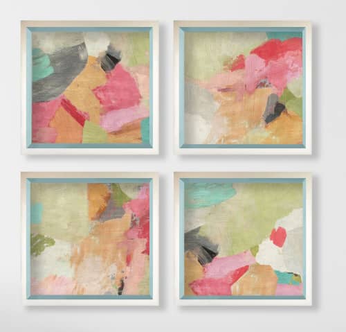 Pastel Wash Set of 4 Framed Giclee Prints | Paintings by Suzanne Nicoll Studio. Item made of birch wood & paper compatible with contemporary style