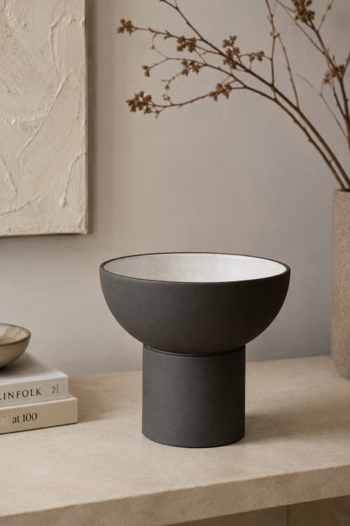 Comtemporary Blackish-grey clay vase/bowl | Decorative Bowl in Decorative Objects by ENOceramics. Item made of ceramic compatible with contemporary and country & farmhouse style