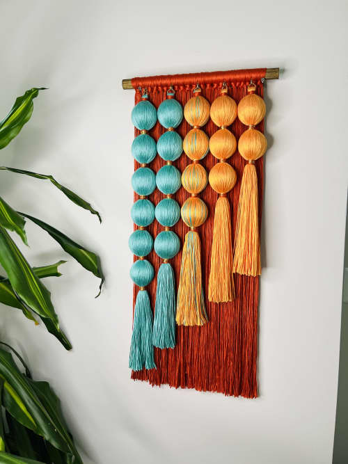 Mango Groove: Small Dimensional Boho Wall Hanging | Wall Sculpture in Wall Hangings by Cadence by Clarity Craft Studio. Item made of bamboo with cotton works with boho & contemporary style