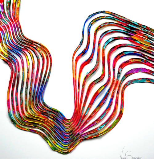 painting sculpture 3D op art abstract art kinetic wall decor | Oil And Acrylic Painting in Paintings by Virginie SCHROEDER | Chicago in Chicago. Item composed of canvas in art deco style