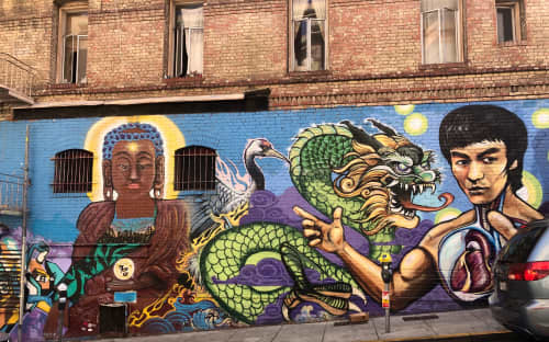 Bruce Lee and Buddha Mural by Unknown Creator | Wescover Street Murals