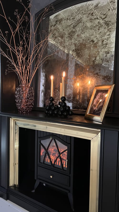 Art Candleholder for 3 Candles Sphere Steel Black Abstract | Candle Holder in Decorative Objects by IRENA TONE. Item made of metal works with minimalism & eclectic & maximalism style