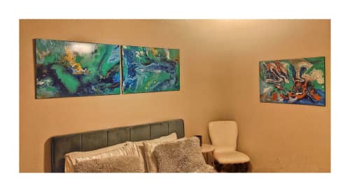 Ocean Triptych | Oil And Acrylic Painting in Paintings by Soulscape Fine Art + Design by Lauren Dickinson. Item composed of canvas