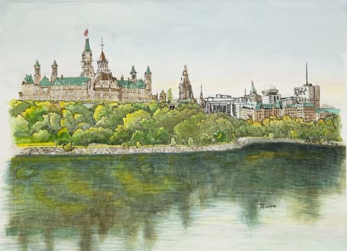 Skyline | Watercolor Painting in Paintings by Maurice Dionne FINEART | Foyer Gallery Ottawa in Ottawa. Item made of paper