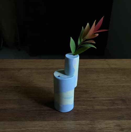 Tinted Blue Geometric Vase by Renee's Ceramics seen at Creator's Studio