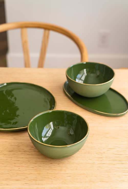 Handmade Porcelain Dinner Plates With Gold Rim. Green | Dinnerware by Creating Comfort Lab