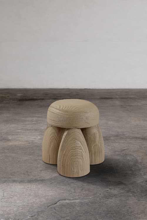 ELEMENTOS Earth Stool Sandblasted Pine By Daniel Couttolenc by