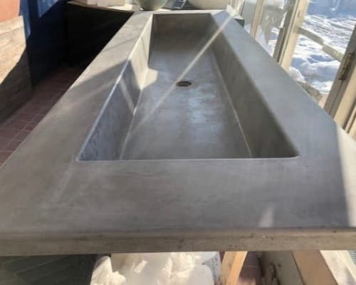 Concrete Vanity Top with Rectangle Trough Sink | Countertop in Furniture by Wood and Stone Designs. Item made of concrete