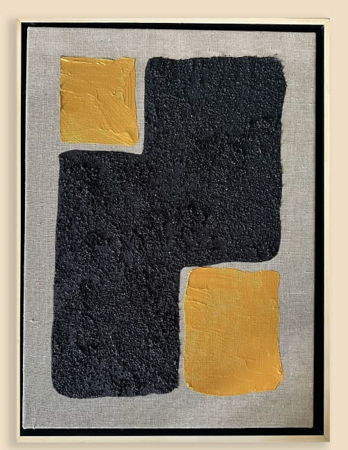 Gold and Carbon Painting on Spanish Linen Minimalist Corners | Oil And Acrylic Painting in Paintings by RGB Fine Art. Item made of canvas works with minimalism & contemporary style