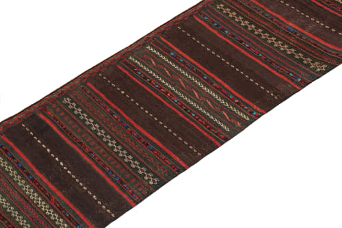 Vintage Persian Kilim Runner in Aubergine with Red Stripes | Area Rug in Rugs by Rug and Kilim