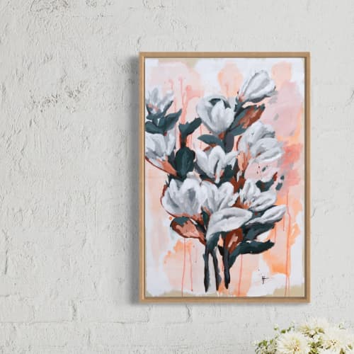 Magnolias | Oil And Acrylic Painting in Paintings by HEIDY GONZALEZ - GONZALEZ ART DESIGN. Item composed of canvas in contemporary or art deco style