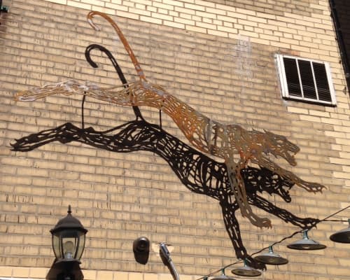 Catattack Silhouette | Public Sculptures by Wendy Klemperer Art Inc | Henry's Rooftop Bar in New York. Item composed of steel