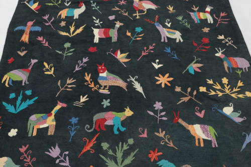 Rug & Kilim’s Suzani Kilim, Black with Vibrant Animal | Area Rug in Rugs by Rug and Kilim