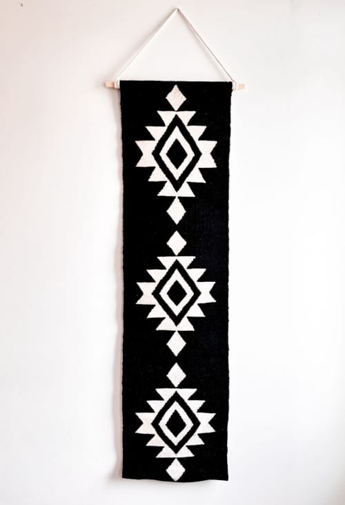 Wall Hanging – Black & Ivory Geometric Tapestry | Wall Hangings by Mumo Toronto. Item composed of cotton compatible with boho and contemporary style