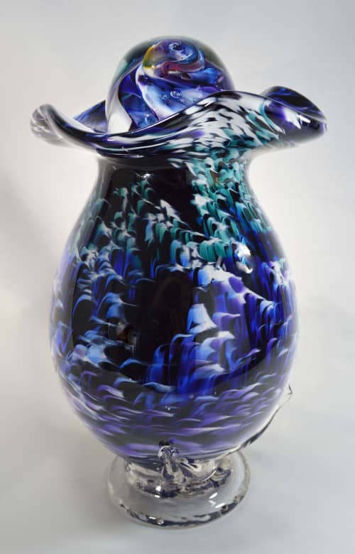 Glass Blown Cremation Urn | Vases & Vessels by White Elk's Visions in Glass - Glass Artisan, Marty White Elk Holmes & COO, o Pierce