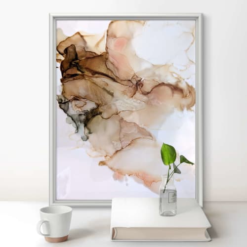Caramel Drift | Signed Alcohol Ink Painting on Glass | Mixed Media by Amber Lamoreaux Art. Item compatible with modern style