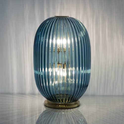Ripple Handblown Glass Lamp | Table Lamp in Lamps by AEFOLIO. Item made of glass compatible with art deco and modern style