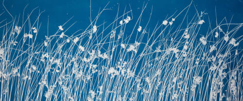 Wind in the Marsh I: unframed 24 x 60" cyanotype/ monotype | Photography by Christine So | Higginbotham Associates Inc in Houston