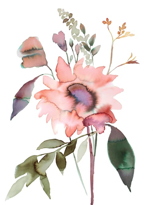 Floral No. 33 : Original Ink Painting | Watercolor Painting in Paintings by Elizabeth Becker. Item made of paper works with boho & minimalism style