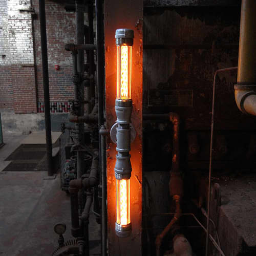 Industrial Modern Double Wall Sconce  Pandemic Design Studio | Sconces by Pandemic Design Studio | Philadelphia in Philadelphia. Item composed of metal & glass