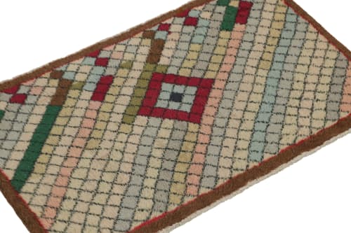1960s Vintage Distressed Rug in Multicolor Diamond Patterns | Area Rug in Rugs by Rug and Kilim