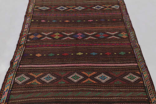 Vintage Persian Soumak Kilim, Vibrant Jewel Tone Geometric | Area Rug in Rugs by Rug and Kilim