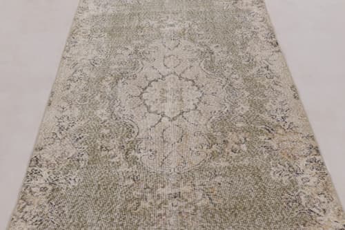 Vintage Zeki Müren Rug in Green with Beige Floral Medallion | Area Rug in Rugs by Rug and Kilim