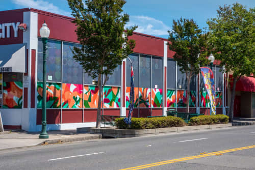 "Interplay" Vinyl Window Installation in Alameda | Public Art by Nicole Mueller. Item made of synthetic