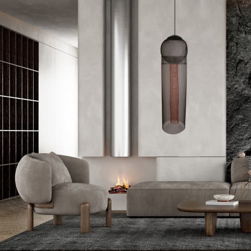57  Steel wire Mesh Hanging Sculpture  40" x 11" | Sculptures by Anne Lindsay Studio. Item composed of steel & ceramic compatible with contemporary and modern style