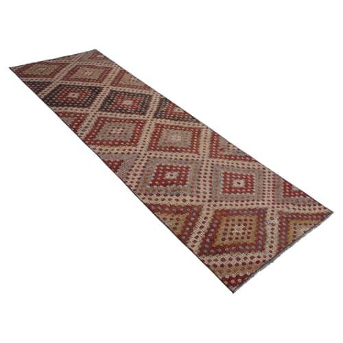 Vintage Mid-Century Geometric Red Blue and Green Wool Kilim | Area Rug in Rugs by Rug and Kilim