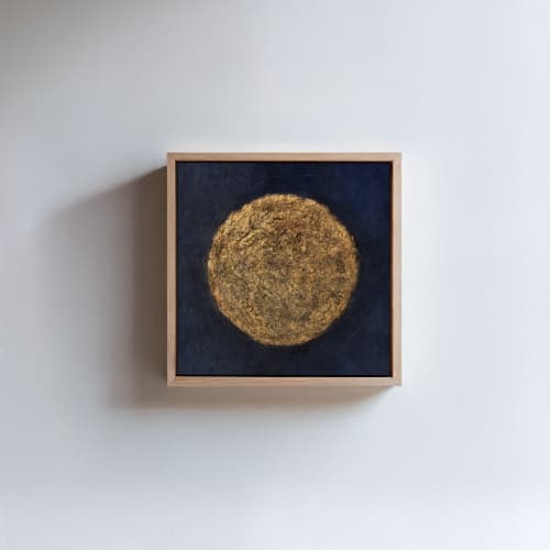 Golden Moon | Oil And Acrylic Painting in Paintings by Berezart. Item made of canvas works with minimalism & contemporary style