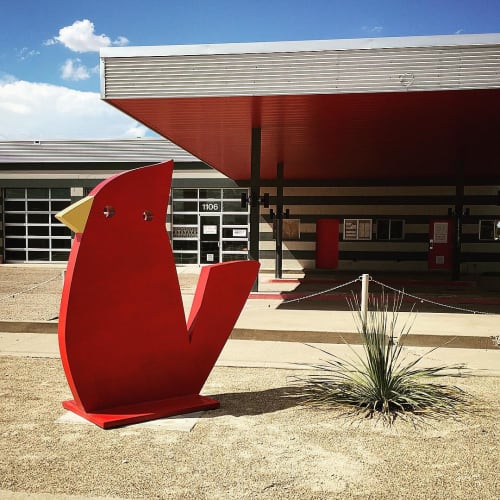 Red Bird | Public Sculptures by Jeffie Brewer | 5th & J CASP Studios in Lubbock. Item composed of steel