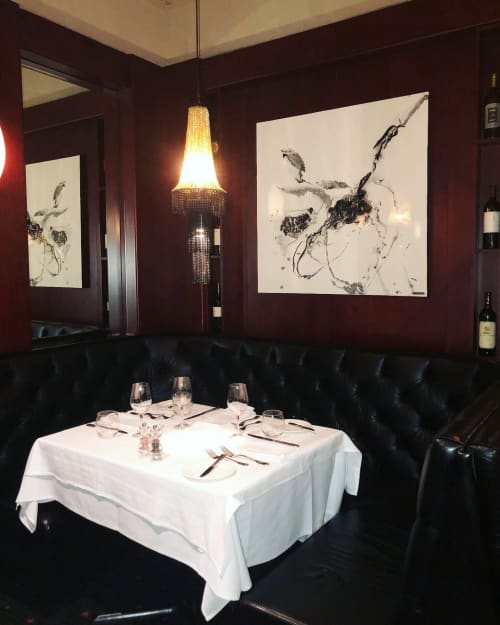 Abstract Paintings | Oil And Acrylic Painting in Paintings by Galerie LISABEL | Rib'N Reef Steakhouse Restaurant in Montréal. Item composed of synthetic