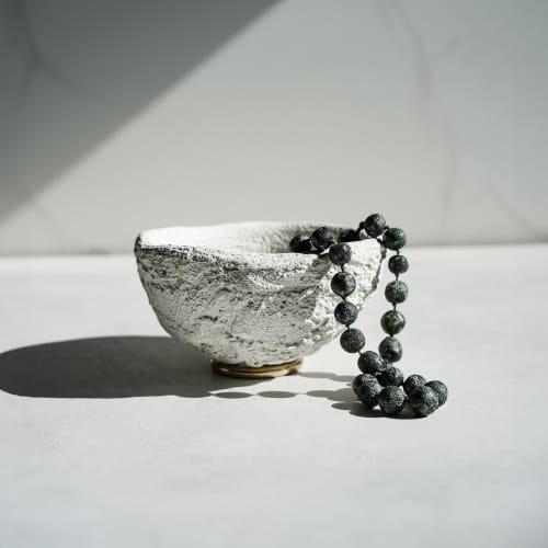 Medium Treasure Bowl in Textured White Concrete with Brass F | Decorative Bowl in Decorative Objects by Carolyn Powers Designs. Item made of brass with concrete works with minimalism & contemporary style