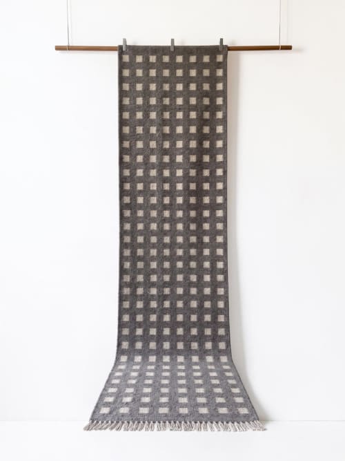 Handwoven Woolen Gray & White Runner Rug | Rugs by Evergreen Carpets. Item composed of wool compatible with boho and minimalism style
