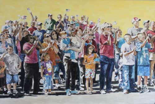 Parade Crowd 2, 2016, 18 x 36 inches, acrylic on canvas | Oil And Acrylic Painting in Paintings by Arran Harvey | Arran Harvey Studio in San Francisco. Item composed of canvas and synthetic