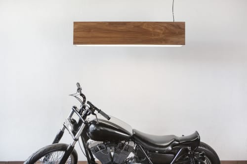 Wood Light Three | Chandeliers by John Beck Steel | Cleveland-Heath in Edwardsville. Item composed of oak wood in mid century modern or contemporary style