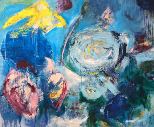 Terrain Blue | Oil And Acrylic Painting in Paintings by Elisa Gomez Art | The Midway in San Francisco. Item composed of canvas in contemporary or coastal style
