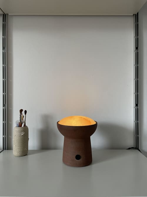 Salt Lamp | Table Lamp in Lamps by Studiolo Artale. Item made of stoneware with leather