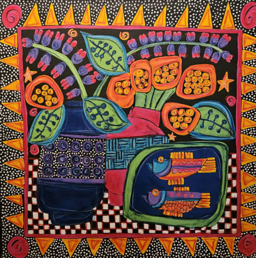 Still Life with fish | Mixed Media in Paintings by Charleneriversstudio