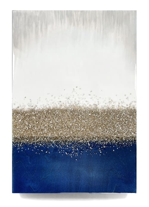 Crystal Indigo And Taupe | Mixed Media by Alyson Storms. Item made of wood with brass works with minimalism & mid century modern style