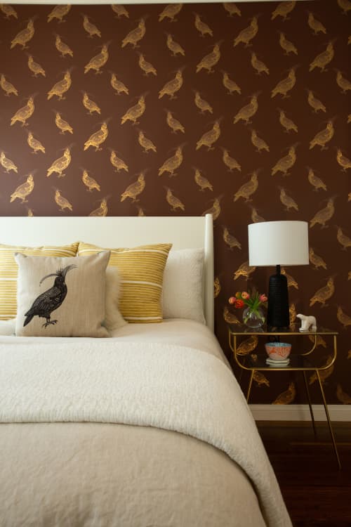 Fancy Pigeon | Gold On Espresso | Wallpaper in Wall Treatments by Weirdoh Birds. Item composed of synthetic