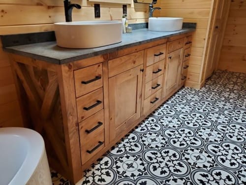 Model #1074 - Custom Double Sink Vanity | Countertop in Furniture by Limitless Woodworking. Item composed of maple wood in mid century modern or contemporary style