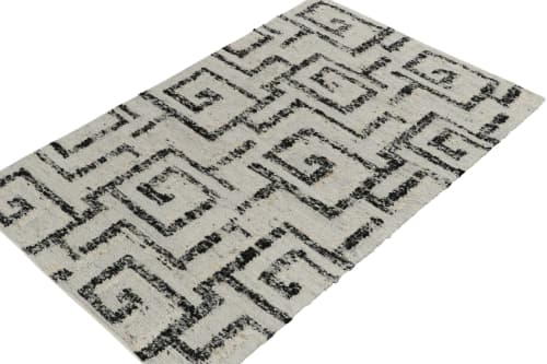 Contemporary Kilim Rug in Ivory, Charcoal Black Geometric | Area Rug in Rugs by Rug and Kilim