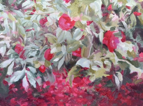 Falling Camellias Oil Painting | Oil And Acrylic Painting in Paintings by VLVolborth Studio - Veronica Volborth. Item composed of canvas in contemporary or country & farmhouse style