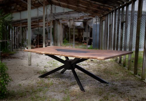 Walnut and Black Epoxy Single Slab Dining / Conference Table | Dining Table in Tables by Adrian Vogel. Item made of walnut with steel