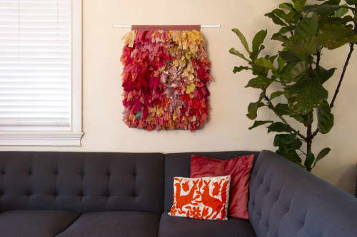 Pink Rag Weaving | Macrame Wall Hanging in Wall Hangings by Kristy Bishop Studios. Item composed of fabric and fiber